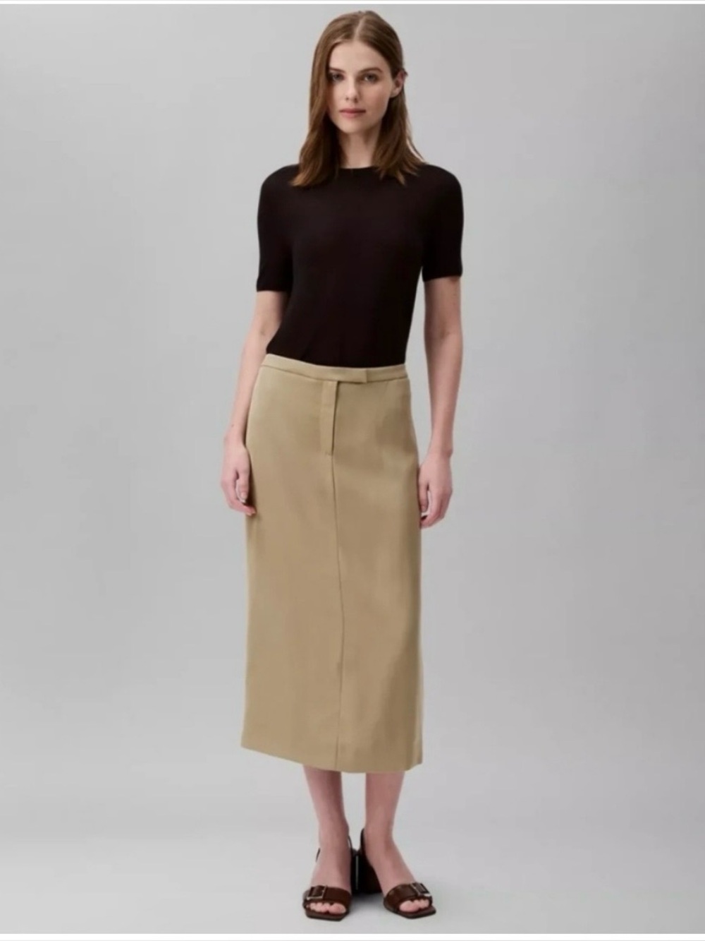 NWT Calvin Klein 1990s Style- Column Skirt Tan Neutral Minimalist Size 6